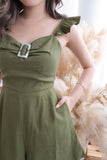 BOLD BUCKLE RUFFLE PLAYSUIT (OLIVE)